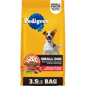Pedigree Small Dog Complete Nutrition Grilled Steak & Vegetable Flavor Dog Kibble Small Breed Adult Dry Dog Food, 3.5-lb bag