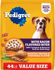 Pedigree Roasted Chicken & Vegetable Flavor with Bacon Flavored Bites Adult Dry Dog Food, 44-lb bag