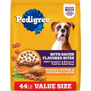 Pedigree Roasted Chicken & Vegetable Flavor with Bacon Flavored Bites Adult Dry Dog Food, 44-lb bag