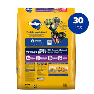 Show full view: Pedigree Tender Bites Complete Nutrition Chicken & Steak Flavor Dry Dog Food, 30-lb bag slide 3 of 11