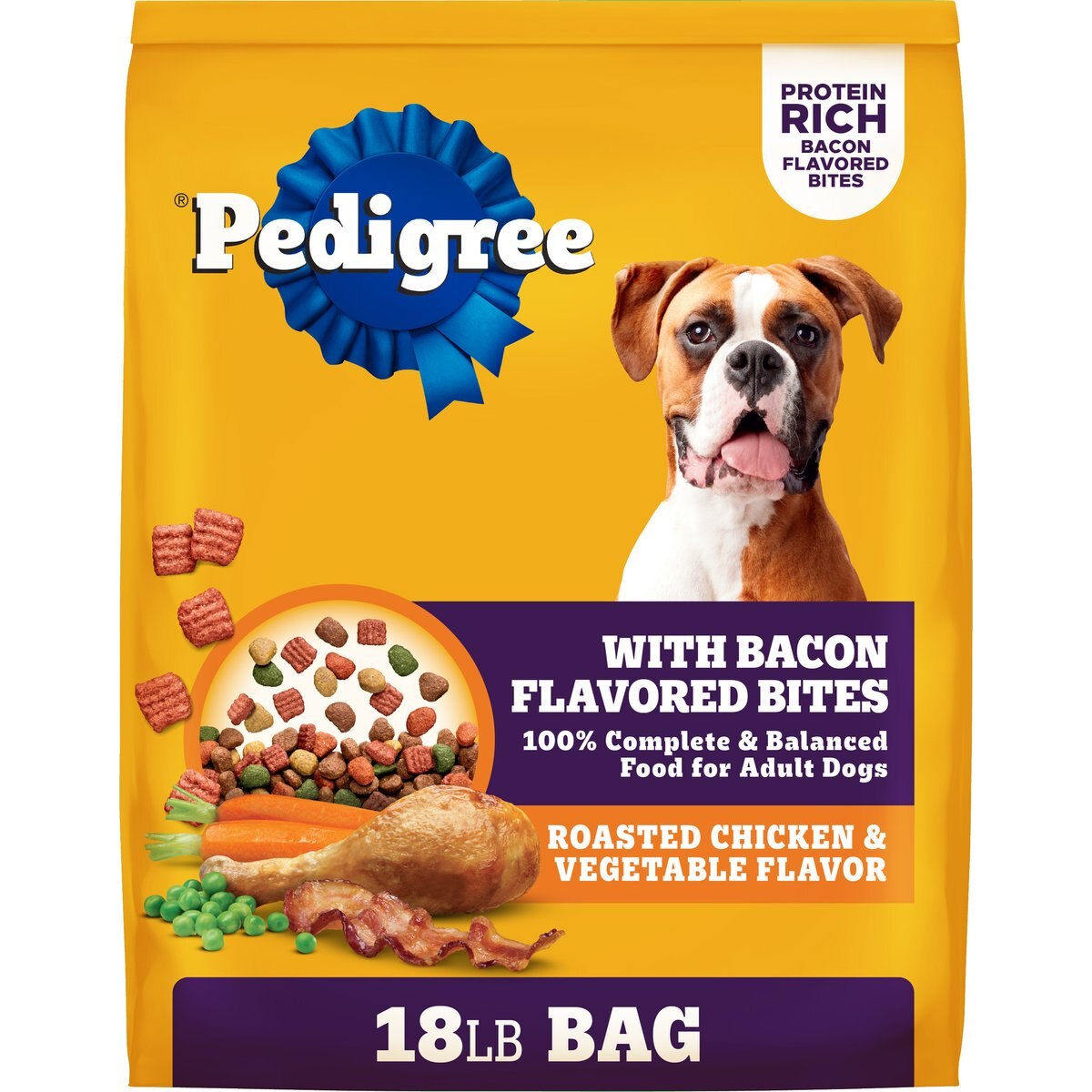 Pedigree Roasted Chicken & Vegetable Flavor with Bacon Flavored Bites Adult Dry Dog Food, 18-lb bag