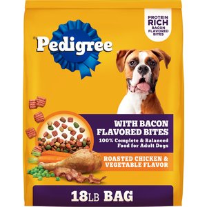 Pedigree Roasted Chicken & Vegetable Flavor with Bacon Flavored Bites Adult Dry Dog Food, 18-lb bag