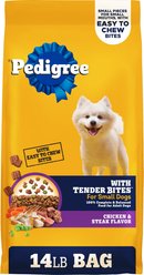 Pedigree Tender Bites Complete Nutrition Chicken & Steak Flavor Small Breed Adult Dry Dog Food, 14-lb bag