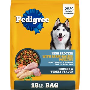 Pedigree High Protein Chicken & Turkey Flavor Adult Dry Dog Food, 18-lb bag