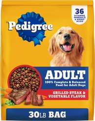 Pedigree Complete Nutrition Grilled Steak & Vegetable Flavor Dog Kibble Adult Dry Dog Food, 30-lb bag