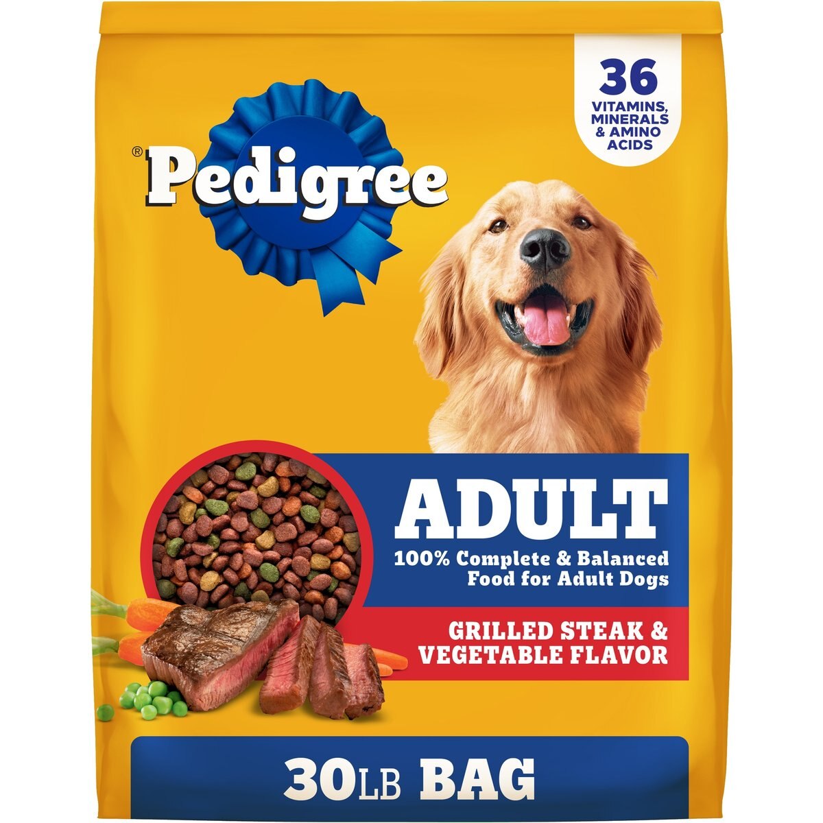 Pedigree Complete Nutrition Grilled Steak & Vegetable Flavor Dog Kibble Adult Dry Dog Food, 30-lb bag