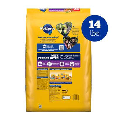 Show full view: Pedigree Tender Bites Adult Complete Nutrition Chicken & Steak Flavor Dry Dog Food, 14-lb bag slide 3 of 11