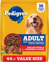 Pedigree Complete Nutrition Grilled Steak & Vegetable Flavor Dog Kibble Adult Dry Dog Food, 44-lb bag