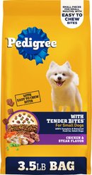 Pedigree Tender Bites Complete Nutrition Chicken & Steak Flavor Small Breed Adult Dry Dog Food, 3.5-lb bag