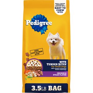 Pedigree Tender Bites Complete Nutrition Chicken & Steak Flavor Small Breed Adult Dry Dog Food, 3.5-lb bag