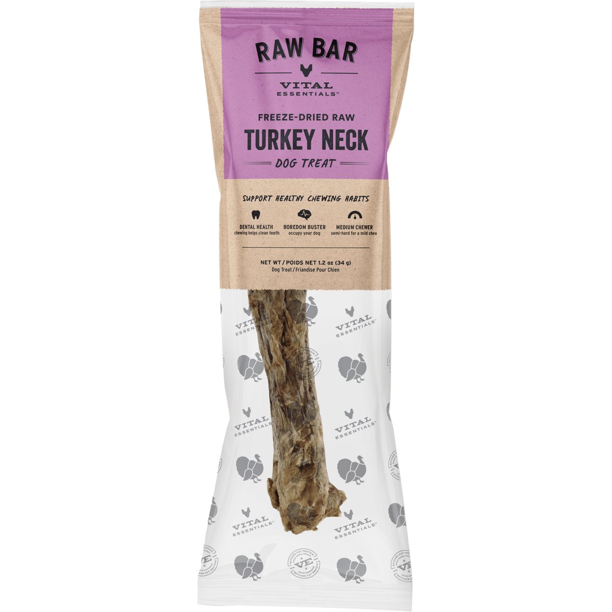 Vital Essentials Raw Bar Turkey Neck Single Ingredient Freeze-Dried Dog Treat & Natural Chew, 1 count