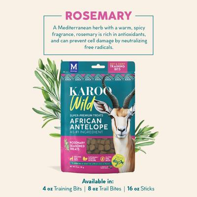 Show full view: Karoo Wild Rosemary Seasoned Training Bits Soft & Chewy Dog Treats, 4-oz bag slide 5 of 10