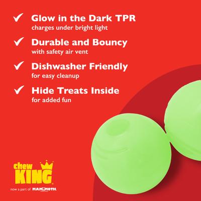 Show full view: Chew King by Mammoth Glowing Fetch Ball Dog Chew Toy, Green, 2.5-in, 2 count slide 4 of 8