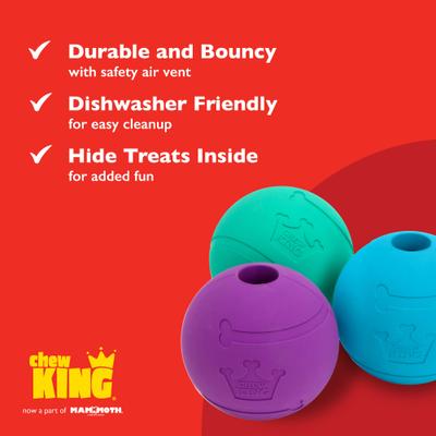 Show full view: Chew King by Mammoth Dog Fetch Ball Extremely Durable Natural Rubber Tough Dog Chew Toy, Blue, 3-in slide 3 of 8