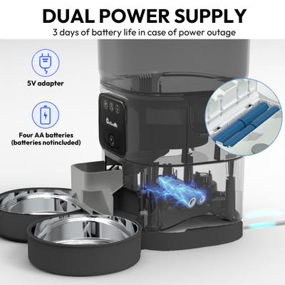 Show full view: ONIZOOMI Smart Camera 2.4G Automatic Dual Bowl Cat & Dog Feeder, Black, 30-Cup slide 8 of 11