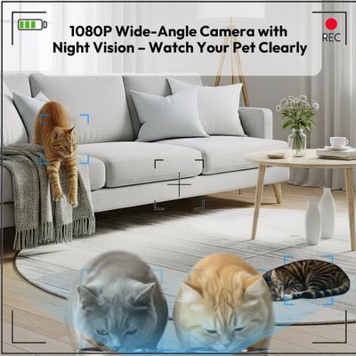 Show full view: ONIZOOMI Smart Camera 2.4G Automatic Dual Bowl Cat & Dog Feeder, Black, 30-Cup slide 3 of 11