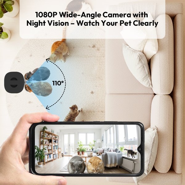 Show full view: ONIZOOMI Smart Camera 2.4G Automatic Dual Bowl Cat & Dog Feeder, Black, 30-Cup slide 2 of 10