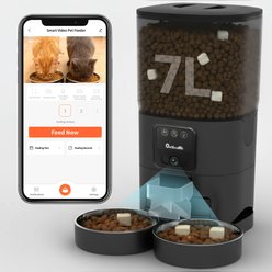 ONIZOOMI Smart Camera 2.4G Automatic Dual Bowl Cat & Dog Feeder, Black, 30-Cup
