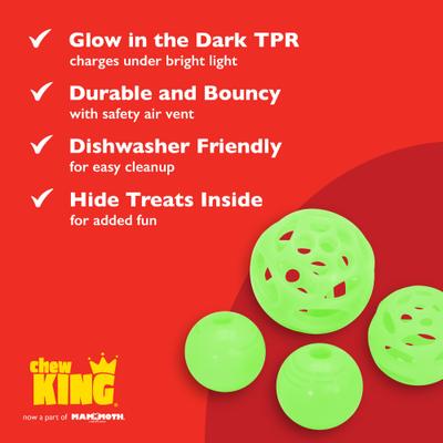 Show full view: Chew King by Mammoth Glowing Fetch Ball Combo Dog Chew Toy, Green slide 7 of 11