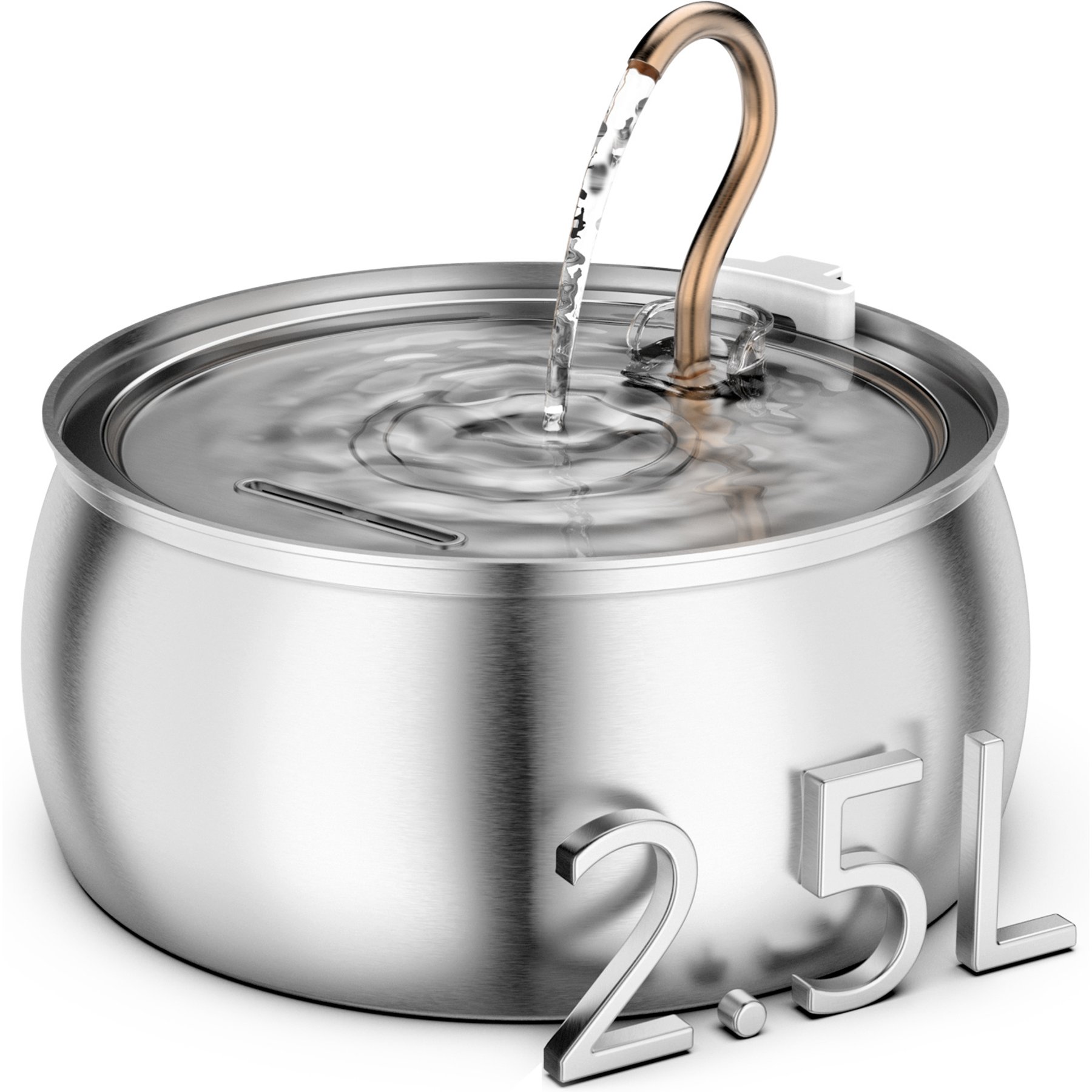 Casfuy PWS-161 Stainless Steel Swan-Neck Copper Spout Dog & Cat Water Fountain, 85-oz