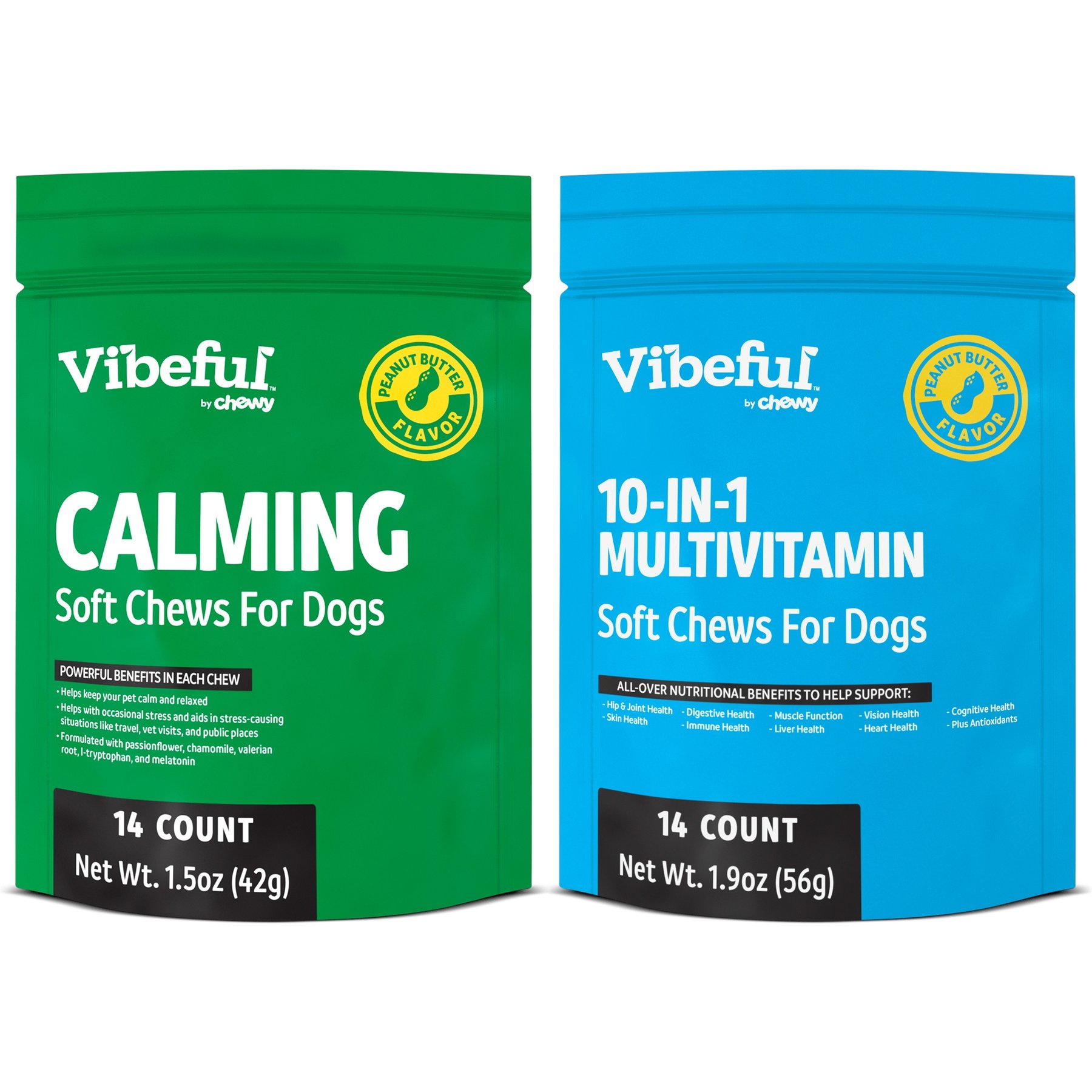 Vibeful Favorites Bundle – Multivitamin & Calming Support Peanut Butter Dog Soft Chew Supplements, 28 count