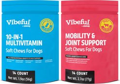 Vibeful Favorites Bundle – Mobility & Multivitamin Support Beef & Peanut Butter Dog Soft Chew Supplements, 28 count