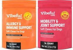 Vibeful Favorites Bundle – Mobility & Allergy Support Beef & Peanut Butter Dog Soft Chew Supplements, 28 count