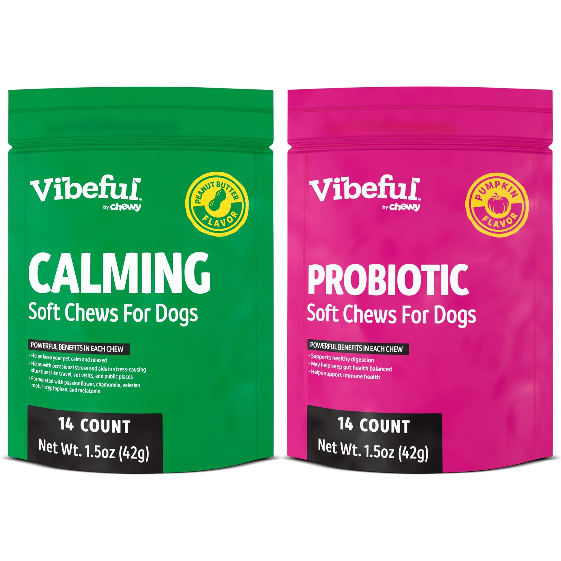 Vibeful Favorites Bundle – Digestive & Calming Support Pumpkin & Peanut Butter Dog Soft Chew Supplements, 28 count