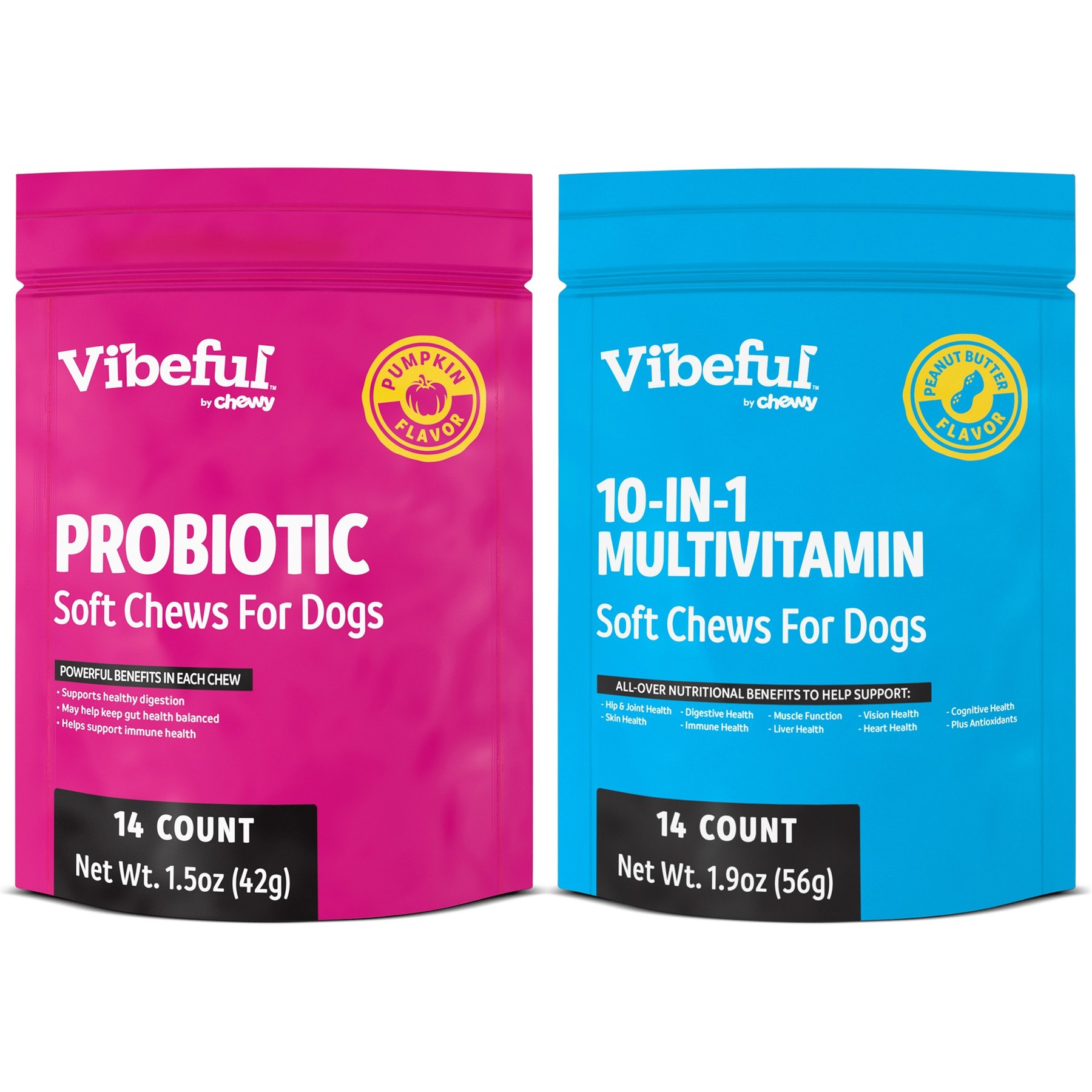 Vibeful Favorites Bundle – Multivitamin & Digestive Health Peanut Butter & Pumpkin Dog Soft Chew Supplements, 28 count