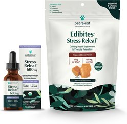 Pet Releaf Favorites - Edibites Calming Bacon & Ashwaganda Full Spectrum Hemp Medium & Large Dog Supplement, Chew & Liquid Bundle