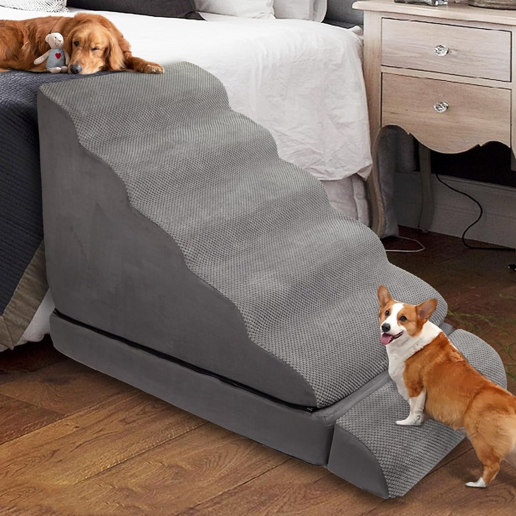 MALOROY High Density Foam 6-Steps Dog & Cat Stairs for High Beds, Grey, 28-in