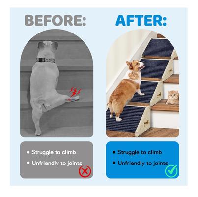 Show full view: MALOROY Wooden Non-Slip Dog Ramps for Stairs, Grey, 11.8-in Height, 4 count slide 5 of 8