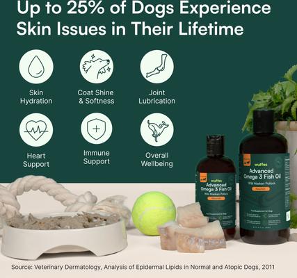 Show full view: Wuffes Advanced Omega 3 Fish Oil with Natural EPA & DHA for Skin & Coat, Joint, Digestion & Immune Support Liquid Supplement for Dogs, 16-fl oz bottle slide 6 of 8