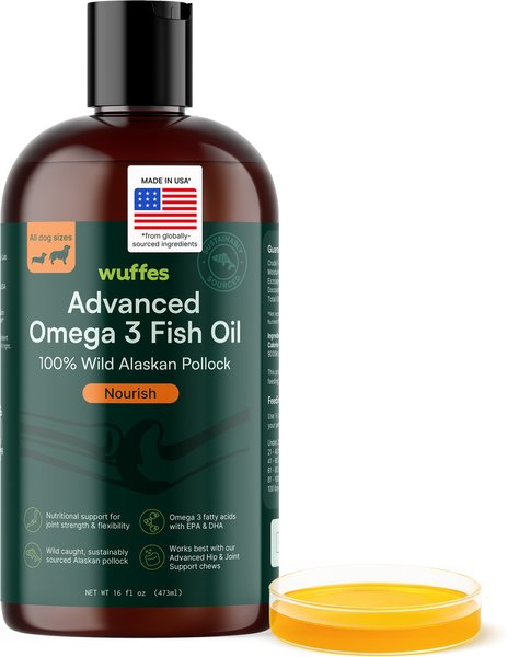 Show full view: Wuffes Advanced Omega 3 Fish Oil for Healthy Skin & Coat Supplement for Dogs, 16-fl oz bottle slide 1 of 9