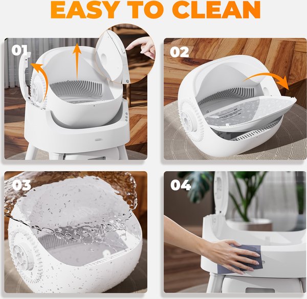PetPivot AS11 Open-Top Self Cleaning with Safety Protection Automatic Cat Litter Box, White