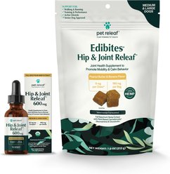 Pet Releaf Favorites - Edibites Mobility Peanut Butter, Banana & Devil's ClawFull Spectrum Hemp Medium & Large Dog Supplement, Chew & Liquid Bundle