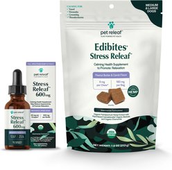 Pet Releaf Favorites - Edibites Calming Peanut Butter & Ashwaganda Full Spectrum Hemp Medium & Large Dog Supplement, Chew & Liquid Bundle