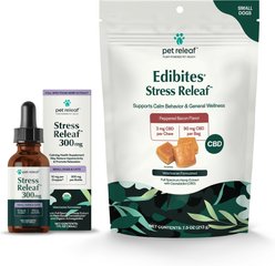 Pet Releaf Favorites - Edibites Calming Bacon & Ashwaganda Full Spectrum Hemp Small Dog Supplement, Chew & Liquid Bundle
