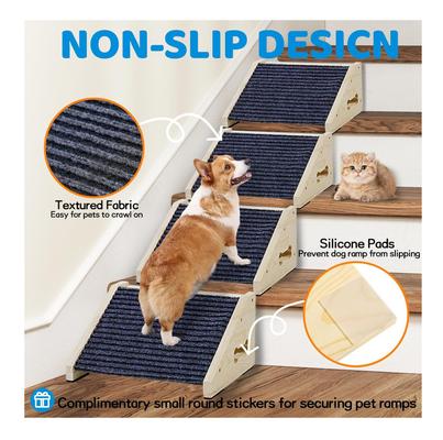 Show full view: MALOROY Wooden Non-Slip Dog Ramps for Stairs, Grey, 11.8-in Height, 4 count slide 7 of 8