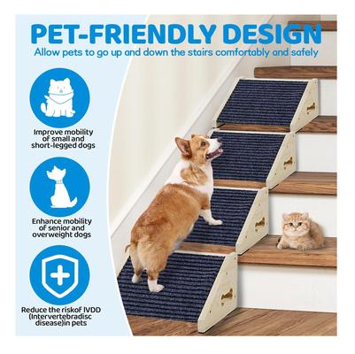 Show full view: MALOROY Wooden Non-Slip Dog Ramps for Stairs, Grey, 11.8-in Height, 4 count slide 4 of 8