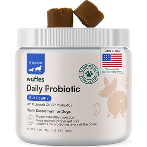 Wuffes Digestive Probiotics with Digestive Enzymes Flavored Soft Chew for Itchy Skin & Gut Supplement for Dogs, 60 count