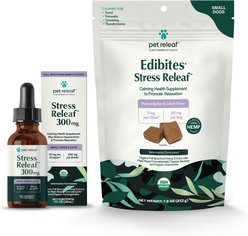 Pet Releaf Favorites - Edibites Calming Peanut Butter & Ashwaganda Full Spectrum Hemp Small Dog Supplement, Chew & Liquid Bundle