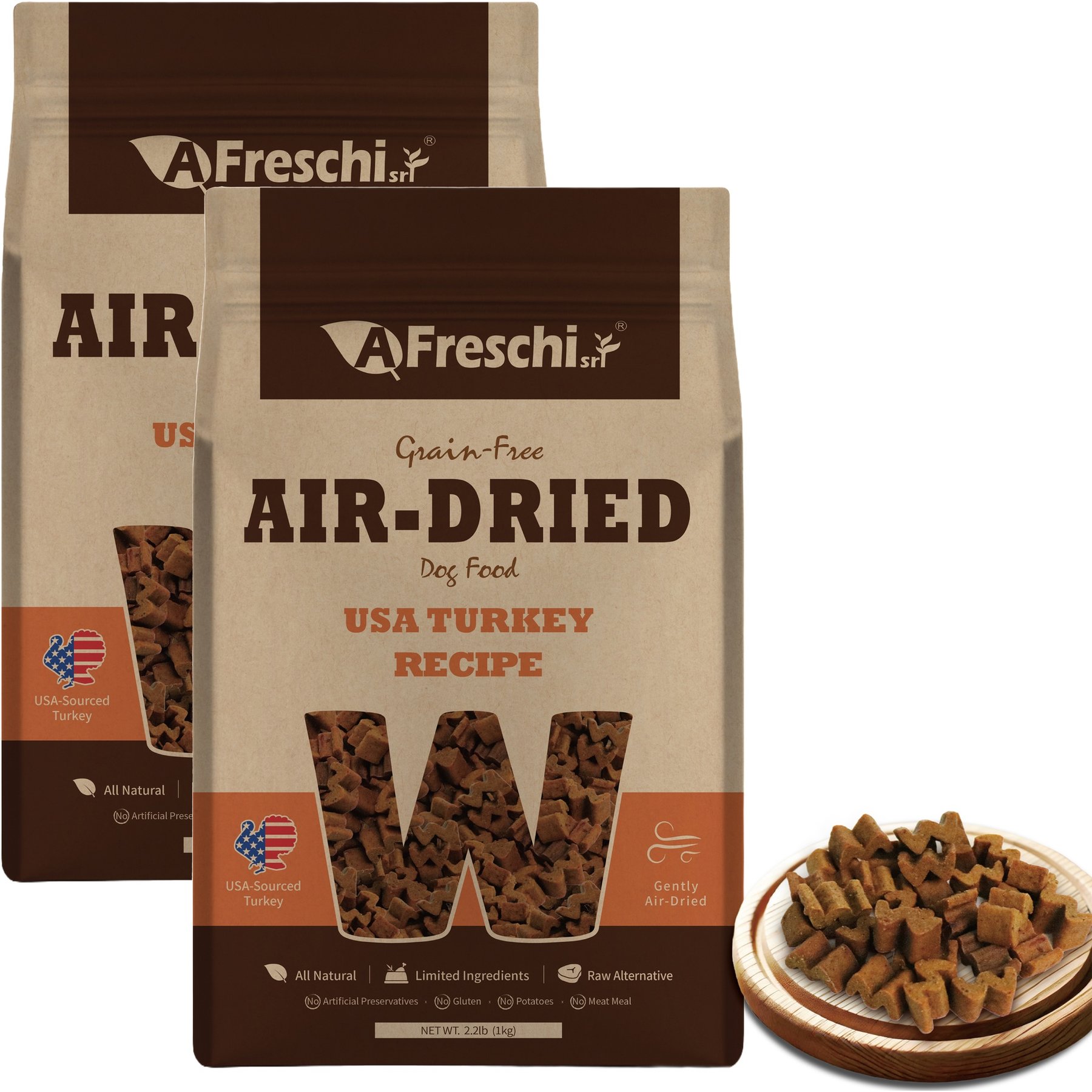 AFreschi Air-Dried Turkey Recipe Grain-Free Dog Food, 2.2-lb bag, bundle of 2ags)