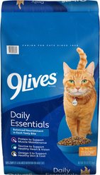 9 Lives Daily Essentials Adult Chicken Beef & Salmon Dry Cat Food, 28-lb bag