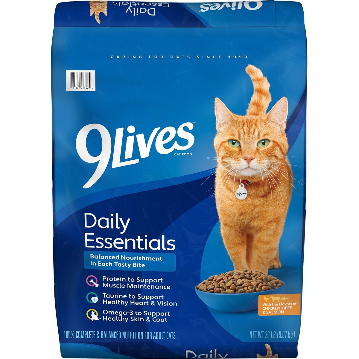 9 Lives Daily Essentials Adult Chicken Beef & Salmon Dry Cat Food, 20-lb bag