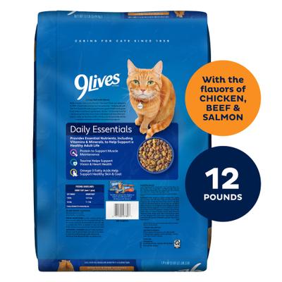 Show full view: 9 Lives Daily Essentials Adult Chicken Beef & Salmon Dry Cat Food, 12-lb bag slide 4 of 13