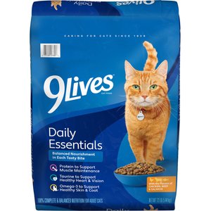 9 Lives Daily Essentials Adult Chicken Beef & Salmon Dry Cat Food, 12-lb bag