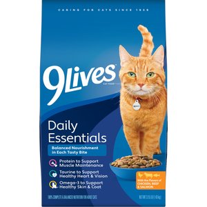 9 Lives Daily Essentials Adult Chicken Beef & Salmon Dry Cat Food, 3.15-lb bag