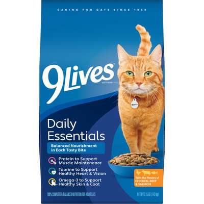 9 Lives 9 Lives Daily Essentials Adult Chicken Beef & Salmon Dry Cat Food, 3.15-lb bag