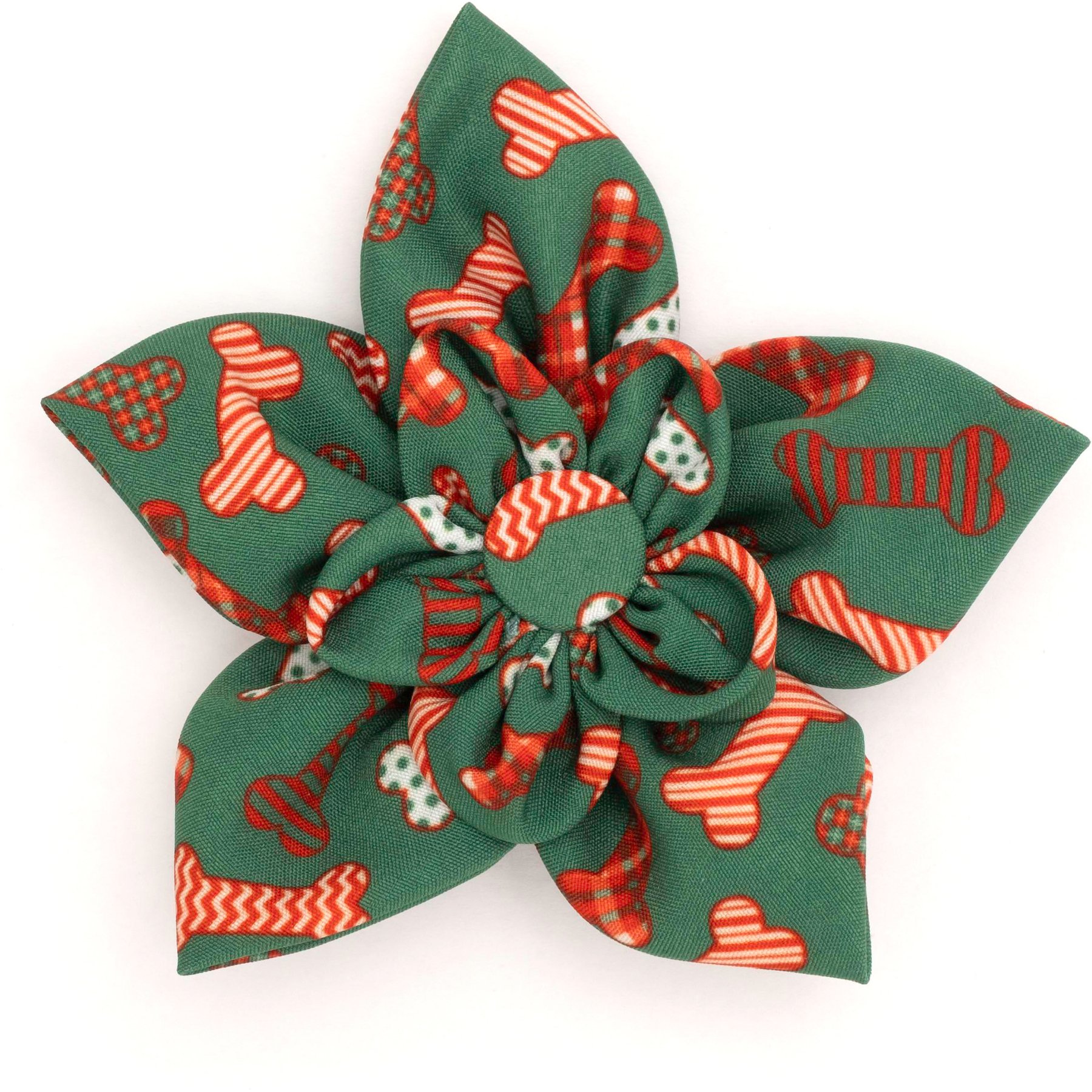 The Worthy Dog Christmas Festive Bones Flower Dog Collar Accessory, Small